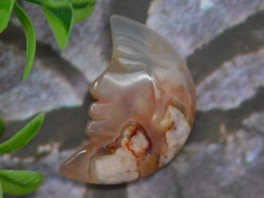 Carved Stone Crescent Moon Pendant or Charm
