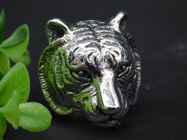 Men?s Tiger Head Silver Tone Ring, Size 10
