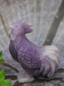 Purple Carved Stone Rooster Figurine