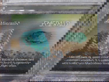 Emerald Crystal Sample from Brazil in Display Case