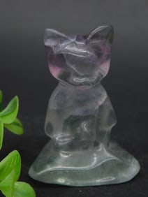 Carved Fluorite Cat Figurine