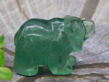 Carved Green Stone Bear Sculpture Figurine