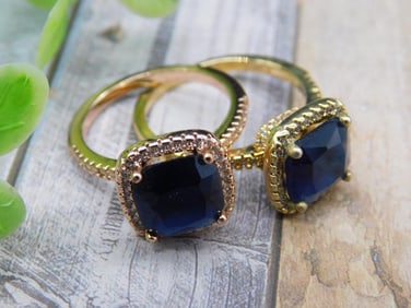 Pair of Gold-Tone Rings With Blue Stones, Size 8.5