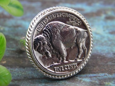 Sterling Silver Buffalo Nickel Coin Ring, Size 8