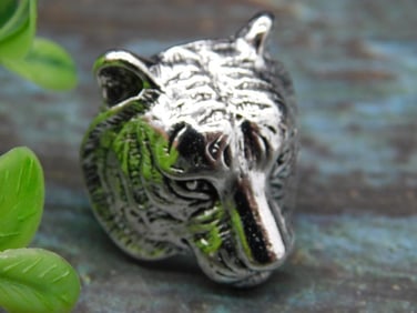 Silver Tiger Head Ring Size 10