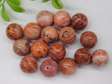 Set of Polished Red Agate Beads With Drilled Holes