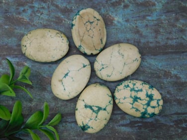 Set of Six Veined Stone Cabochons for Crafting