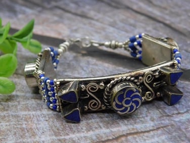 Silver and Beaded Bracelet with Lapis Lazuli Accents