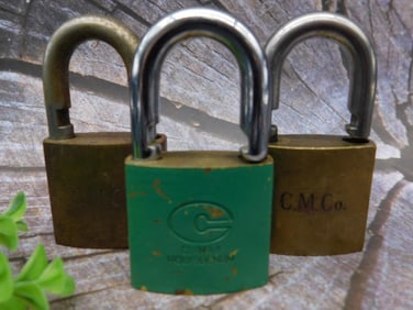 Set of 3 Brass Padlocks, C.M. Co., Climax Molybdenum