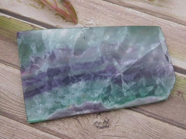 Polished Fluorite Slab With Green and Purple Bands