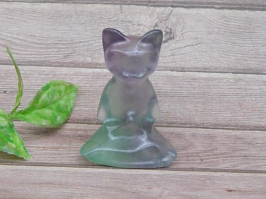 Carved Fluorite Cat Figurine