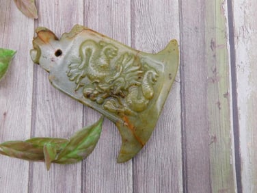 Carved Green Jade Ornament with Dragon Motif