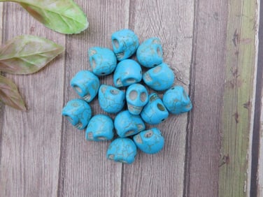 Set of 15 Blue Skull-Shaped Beads for Crafting