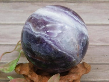 Amethyst and White Swirled Spherical Stone with Stand