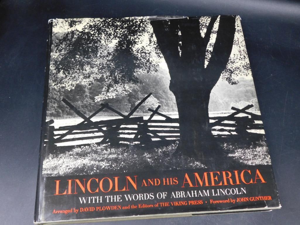 Lincoln and His America by David Plowden and Viking Press (1970): Hardcover book titled 'Lincoln and His America,' featuring words by Abraham Lincoln, arranged by David Plowden and editors of Viking Press. Published in 1970 by Viking Press, New York. Includes forewo