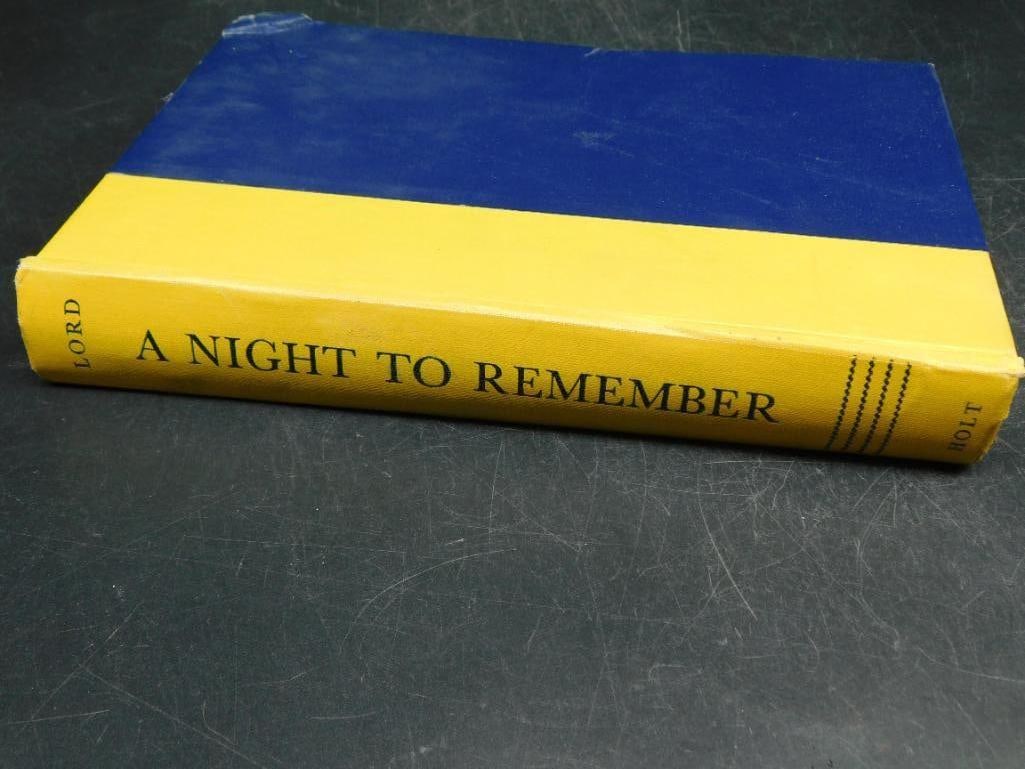 First Edition of ?A Night to Remember? by Walter Lord Book: First edition of ?A Night to Remember? by Walter Lord, published in 1955 by Henry Holt and Company. Hardcover with blue and yellow boards. The book is illustrated with photographs and includes a Libra