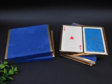 Blue Playing Card Set in Gold-Trim Case