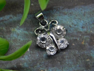 Butterfly-Shaped Pendant With Clear Stone Accents
