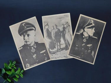 Set of Three WWII German Postcards with Military Figures
