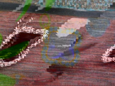 Gold-Tone Purple Pendant With Clear Accent Stones