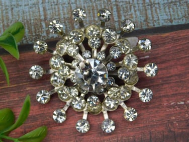 Silver-Tone Brooch With Clear Rhinestones