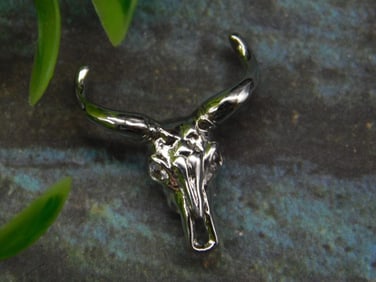 Silver-Toned Bull Skull Pendant or Charm with Horns