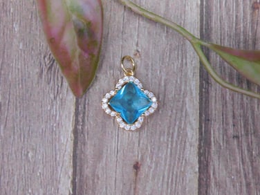 Gold-Tone Blue Stone Pendant With Rhinestone Accents