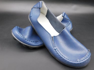 Women?s Blue Leather Loafers With Rubber Sole