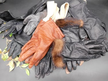 Assorted Lot of Leather and Fur Gloves