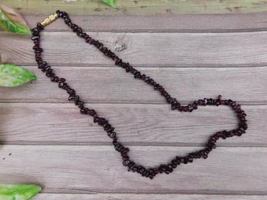 Red Garnet Chip Bead Necklace With Gold-Tone Clasp