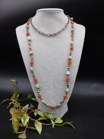 Beaded Necklace With Mixed Stones and Silver Accents