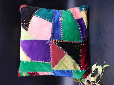CRAZY QUILT HAND STITCHED PILLOW