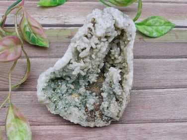 White Quartz Geode With Green Mineral Inclusions