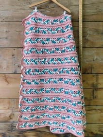 Pink and Green Crocheted Blanket