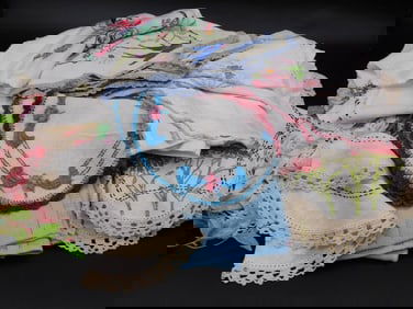 Assorted Lot of Embroidered and Crocheted Linens