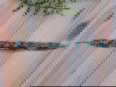 TURQUOISE, RED CORAL AND METAL BRACELET ROCK STONE LAPIDARY SPECIMEN