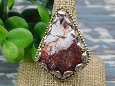MEXICAN LACE ADJUSTABLE RING ROCK STONE LAPIDARY SPECIMEN