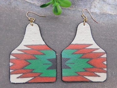 AZTEC PRINT CATTLE TAG EARRINGS