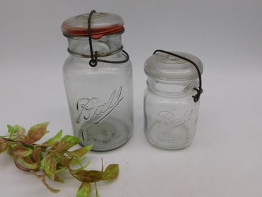 Two Ball Ideal Mason Jars with Wire Clamps