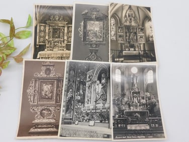 Set of 6 Vintage Religious Postcards with Church Altars