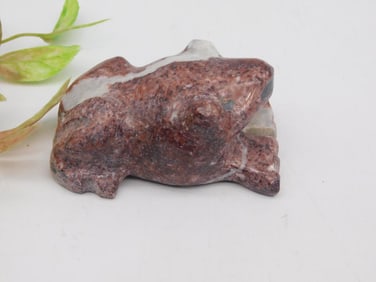 Carved Frog Figurine in Red and White Stone