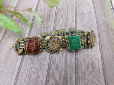 Gold-Tone Bracelet with Green and Red Stone Insets