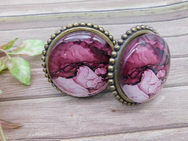 Pair of Decorative Round Knobs With Brass Accents