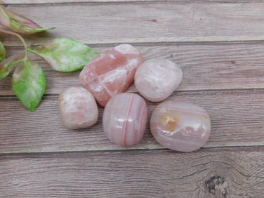 Lot of Five Pink Tumbled Stones With Striped Details