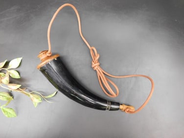 Black Powder Horn With Leather Strap