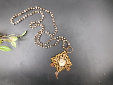 Gold-Tone Pendant Necklace With Beaded Chain