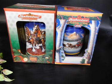 1998 and 2000 Budweiser Holiday Beer Steins in Boxes