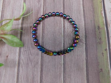 Multicolor Beaded Stretch Bracelet With Heart Accents