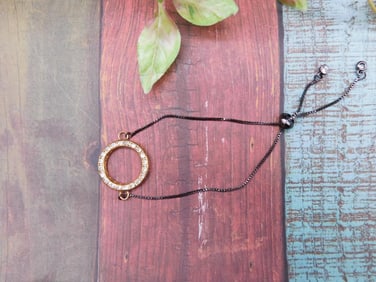 Gold-Tone Circle Pendant with Black Adjustable Chain