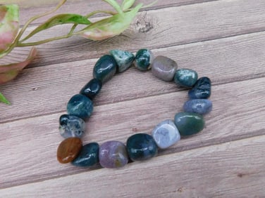 Polished Multi-Colored Stone Stretch Bracelet with Chunky Beads